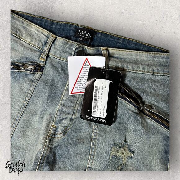 BooHoo Man Men's Faded Cargo Pants Size 32x28 Distressed Denim Jeans Trend - Picture 4 of 4